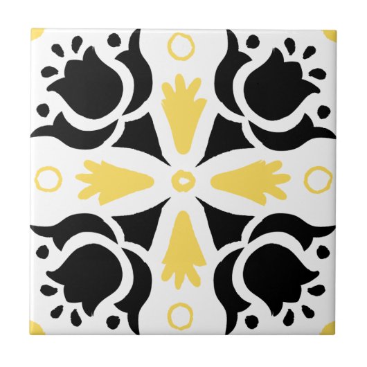 Schwarz-Gelb-Intrikat-Muster Fliese (Vorderseite)