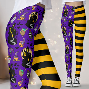 Schwarz Gelb Lila Hexenhaus Halloween Outfit Leggings