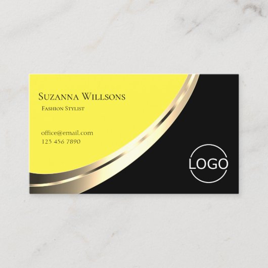 Schwarz-Gelb-Nobelgoldtöne mit Logo Moderne Visitenkarte (Vorderseite)
