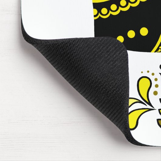 Schwarz/gelb Nordic Folk Dala Pferd/Folk Friesian Mousepad (Ecke)