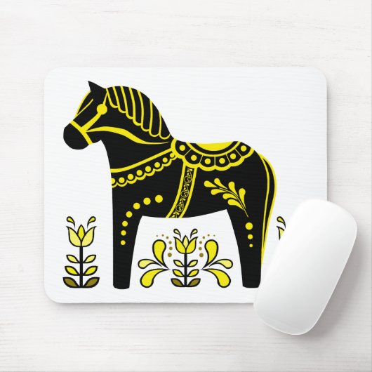 Schwarz/gelb Nordic Folk Dala Pferd/Folk Friesian Mousepad (Mit Mouse)