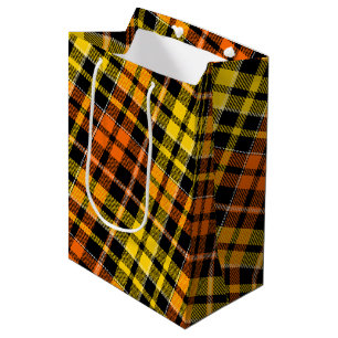 Schwarz Gelb Orange Karo Tartan Design  Mittlere Geschenktüte