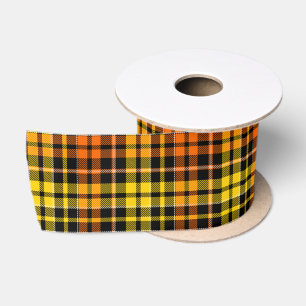 Schwarz Gelb Orange Karo Tartan Design Satinband