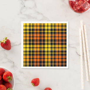 Schwarz Gelb Orange Karo Tartan Design Serviette