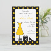 Schwarz-Gelb-Polka-Dot-Girl Einladung (Stehend Vorderseite)
