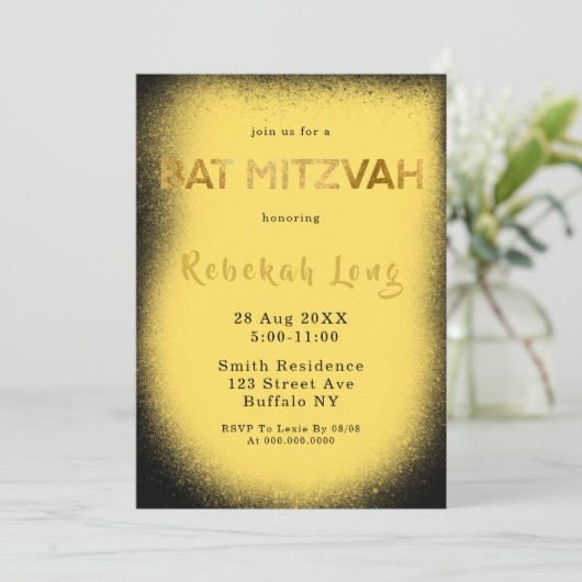 Schwarz-Gelb-Rauch-Bat Mitzvah Einladungen (Stehend Vorderseite)