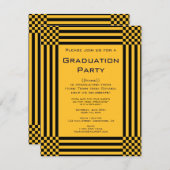 Schwarz-Gelb-Schachbretter Streifen Graduierungspa Einladung (Vorne/Hinten)