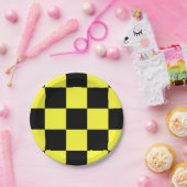 Schwarz-Gelb-Schachbrettmuster Pappteller (Party)