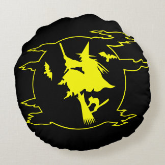Schwarz-Gelb-Schädel Hexenkissen Halloween Rundes Kissen