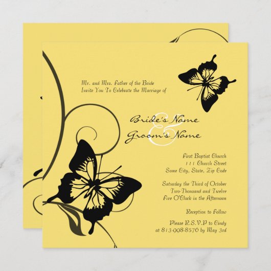 Schwarz-Gelb-Schmetterling Einladung zur Hochzeit (Vorne/Hinten)