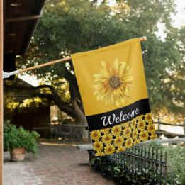 Schwarz-Gelb-Sonnenblumen Begrüßung Zuhause