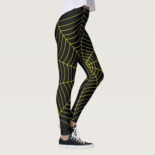 Schwarz-Gelb-Spinnennetz Halloween-Muster Leggings (Rechts)