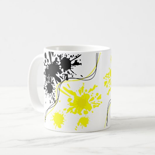 Schwarz-Gelb-Spritzfarbe Kaffeetasse (Vorderseite Links)