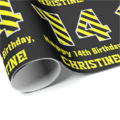 Schwarz & Gelb Streifen "14"; 14. Geburtstag + Nam Geschenkpapier (Rolleneckpunkt)