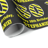 Schwarz & Gelb Streifen "30"; 30. Geburtstag + Nam Geschenkpapier (Rolleneckpunkt)