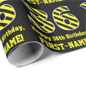 Schwarz & Gelb Streifen "36"; 36. Geburtstag + Nam Geschenkpapier (Rolleneckpunkt)