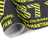 Schwarz & Gelb Streifen "37"; 37. Geburtstag + Nam Geschenkpapier (Rolleneckpunkt)