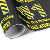 Schwarz/Gelb Streifen "41"; 41. Geburtstag + Name Geschenkpapier (Rolleneckpunkt)
