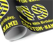 Schwarz & Gelb Streifen "49"; 49. Geburtstag + Nam Geschenkpapier (Rolleneckpunkt)