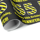 Schwarz/Gelb Streifen "55"; 55. Geburtstag + Name Geschenkpapier (Rolleneckpunkt)