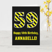 Schwarz & Gelb Streifen "59"; 59. Geburtstag + Nam Karte (Gelbe Blume)