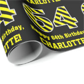 Schwarz & Gelb Streifen "64"; 64. Geburtstag + Nam Geschenkpapier (Rolleneckpunkt)