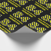Schwarz/Gelb Streifen "84"; 84. Geburtstag + Name Geschenkpapier (Ecke)