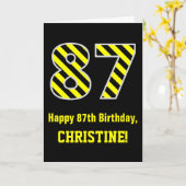 Schwarz/Gelb Streifen "87"; 87. Geburtstag + Name Karte (Gelbe Blume)