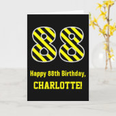 Schwarz & Gelb Streifen "88"; 88. Geburtstag + Nam Karte (Gelbe Blume)