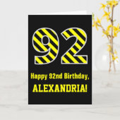 Schwarz & Gelb Streifen "92"; 92. Geburtstag + Nam Karte (Gelbe Blume)