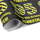 Schwarz/Gelb Streifen "95"; 95. Geburtstag + Name Geschenkpapier (Rolleneckpunkt)