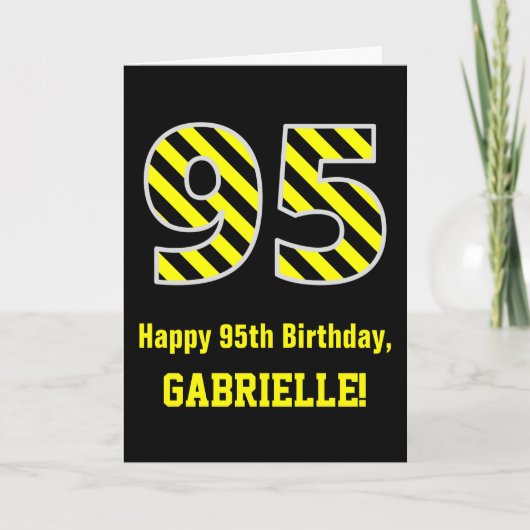 Schwarz/Gelb Streifen "95"; 95. Geburtstag + Name Karte (Vorderseite)