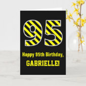 Schwarz/Gelb Streifen "95"; 95. Geburtstag + Name Karte (Gelbe Blume)