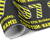 Schwarz & Gelb Streifen "97"; 97. Geburtstag + Nam Geschenkpapier (Rolleneckpunkt)