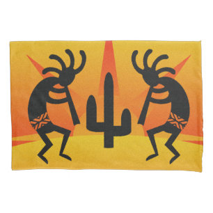 Schwarz-Gelb-Südwest-Kokopelli-Design Kissenbezug