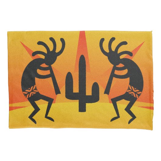 Schwarz-Gelb-Südwest-Kokopelli-Design Kissenbezug (Vorderseite)