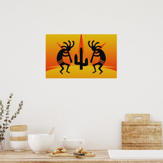 Schwarz-Gelb-Südwest-Kokopelli-Design Poster (Küche)