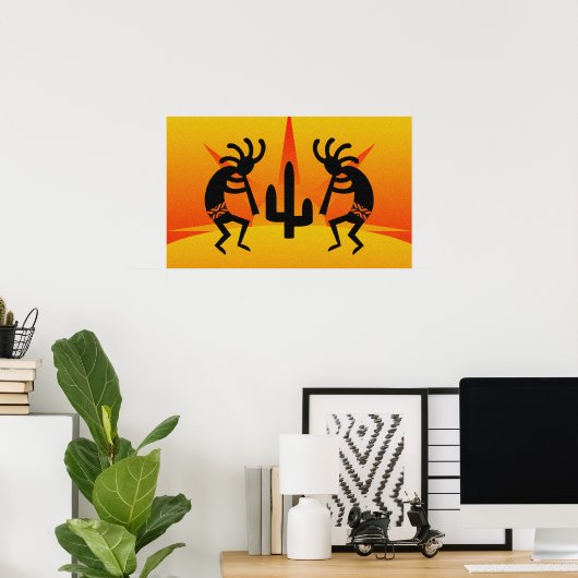 Schwarz-Gelb-Südwest-Kokopelli-Design Poster (Heimbüro)