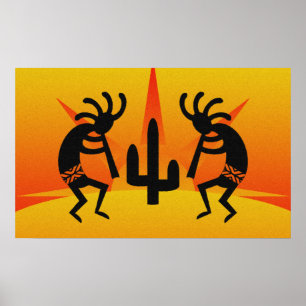 Schwarz-Gelb-Südwest-Kokopelli-Design Poster