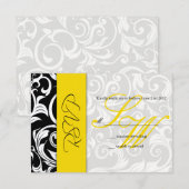 Schwarz-Gelb-Swirl-Hochzeitsskalender RSVP Karte (Vorne/Hinten)