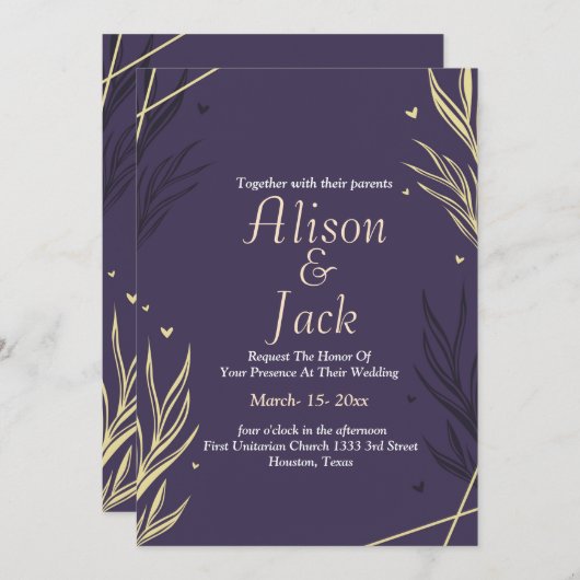 Schwarz-Gelb-verlass-Hochzeit Einladung (Vorne/Hinten)