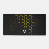 Schwarz-Gelb-Wabengeometrie-Muster Monogram Schreibtischunterlage (Vorderseite)