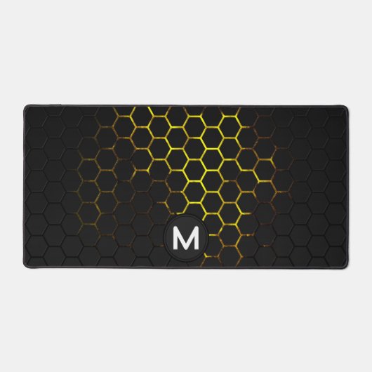 Schwarz-Gelb-Wabengeometrie-Muster Monogram Schreibtischunterlage (Vorderseite)