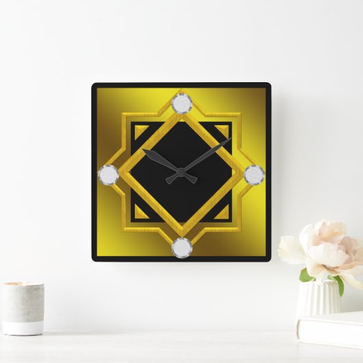 Schwarz-Gelb-Wand-Uhr Quadratische Wanduhr (Zuhause)