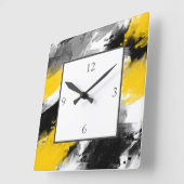Schwarz-Gelb-Weiß-Moderne Abstrakte Pinselstriche Quadratische Wanduhr (Winkel)