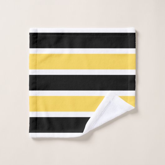 Schwarz-Gelb-Weiß-Monogramm Modern Strick Badhandtuch Set (Waschlappen)