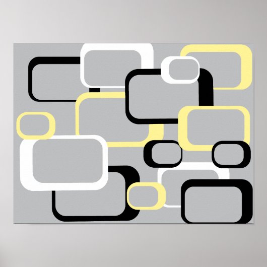 Schwarz-Gelb-Weiß-Retro-Quadrate Mitte Jahrhundert Poster (Vorne)
