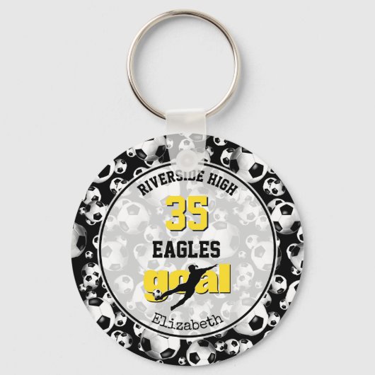 Schwarz-Gelb-Weiß-Schulmannschaft-Geist Mädchen Fu Schlüsselanhänger (Vorderseite)