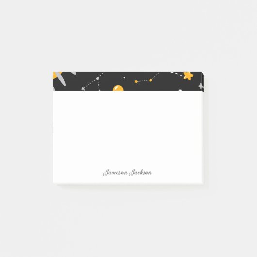 Schwarz-Gelb-Weltraum-Sterne-Rakete  Post-it Klebezettel (Vorderseite)