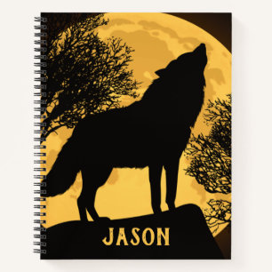 Schwarz-Gelb Wolf Full Moon Spiral Notebook Notizblock